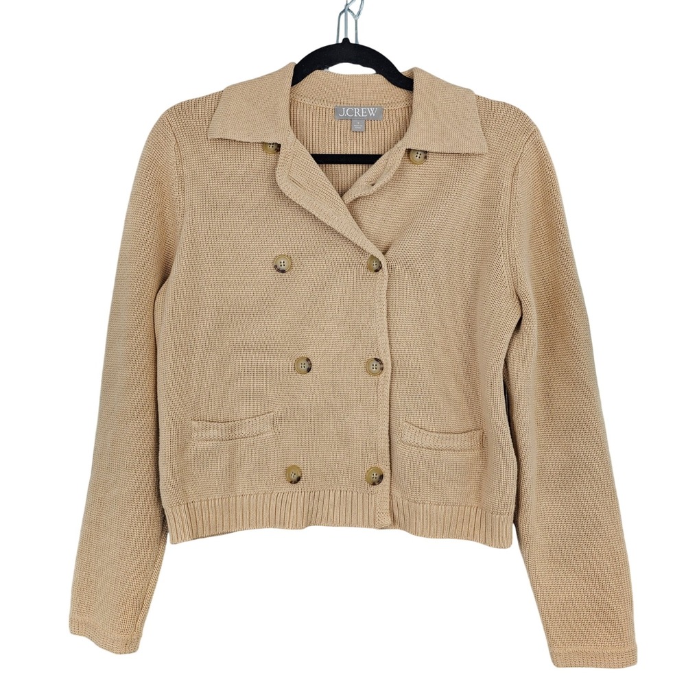 J.Crew Marielle Cropped Double Breasted Cardigan Tan Sweater Women's Small‎